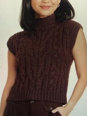 a new day Cable Knit Sleeveless Turtleneck Sweater Reddish Brown Medium